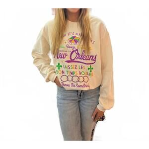 NEW POPPY & PINE new orleans sweatshirt top in beige